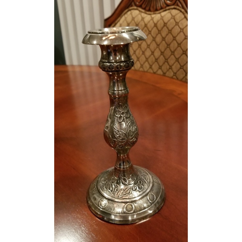 Vintage Ornate Cast Metal Candle Holder Candlestick 8.25"x 4"